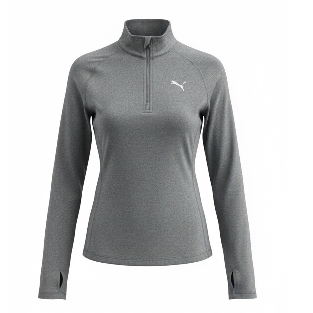 Puma Womens dryCELL Quarter Zip Pullover Heather Gray Long Sleeve Thumbholes S